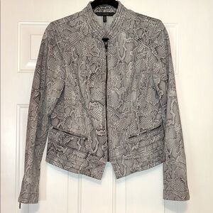 WHBM Snakeskin Women's Cotton Blend Jacket 10 Gray Full Zip Pockets Moto
